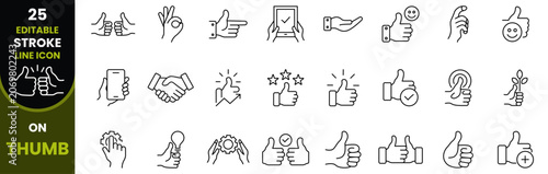 Bild auf Leinwand Thumbs Up Vector Editable Line Art Icon Set