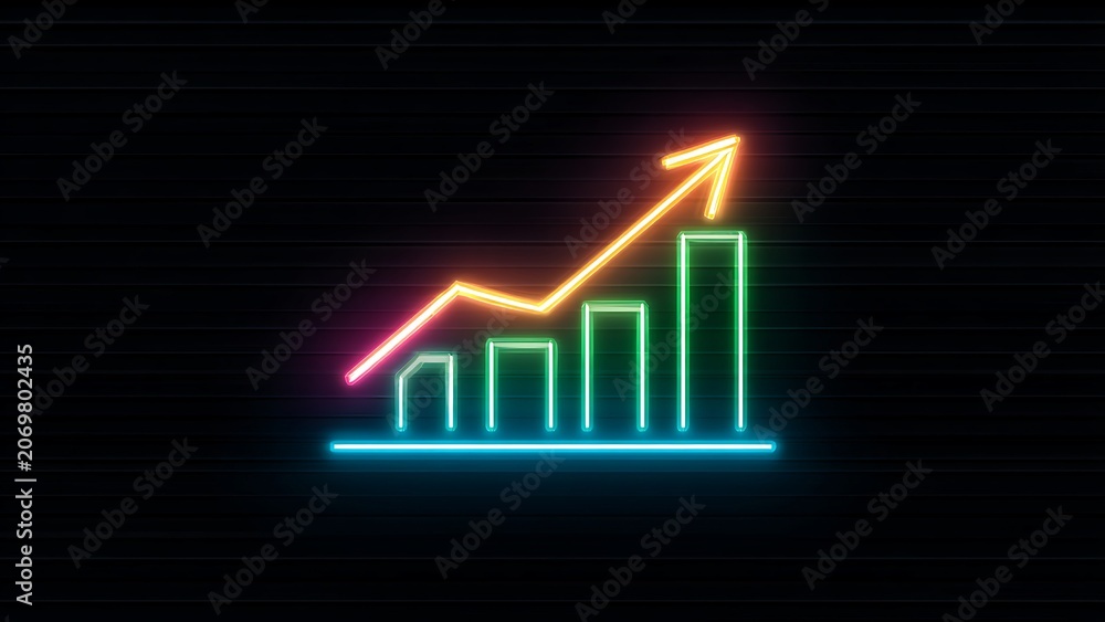Naklejka premium Financial Growth Bar Chart Neon Business Success Concept