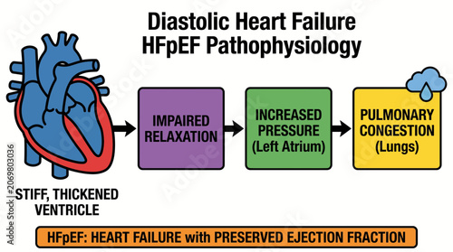 Obraz na płótnie Diastolic Heart Failure HFpEF Pathophysiology Diagram