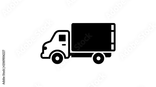 Simple black silhouette of a delivery truck with a cargo box and wheels PNG Isolated on transparent background