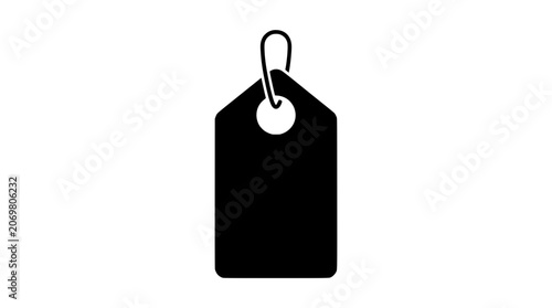 Black Price Tag Icon with Loop for Hanging and Hole for String PNG Isolated on transparent background