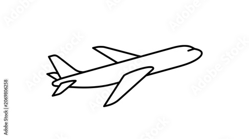 Simple outline drawing of a passenger airplane in flight with wings and tail visible PNG Isolated on transparent background