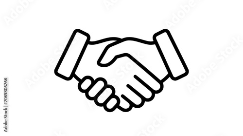 Business handshake icon representing agreement partnership and collaboration in a simple line art style PNG Isolated on transparent background