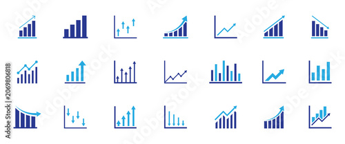 Bild auf Leinwand Up and down graph chart vector icon set