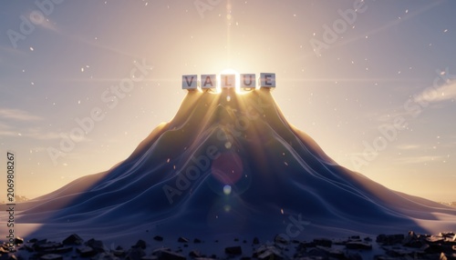 Illuminated Mountain Peak With Floodlights At Sunrise Over Desert.