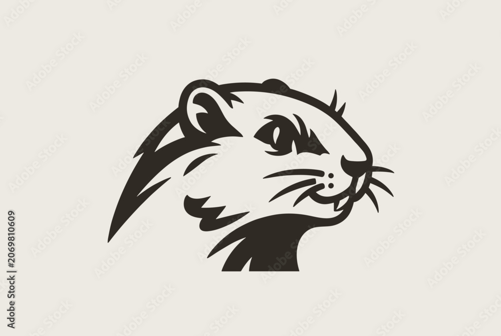 Obraz premium Striking minimalist head logo of a beaver or cute marmot in clean black and white vector graphic style on beige background.