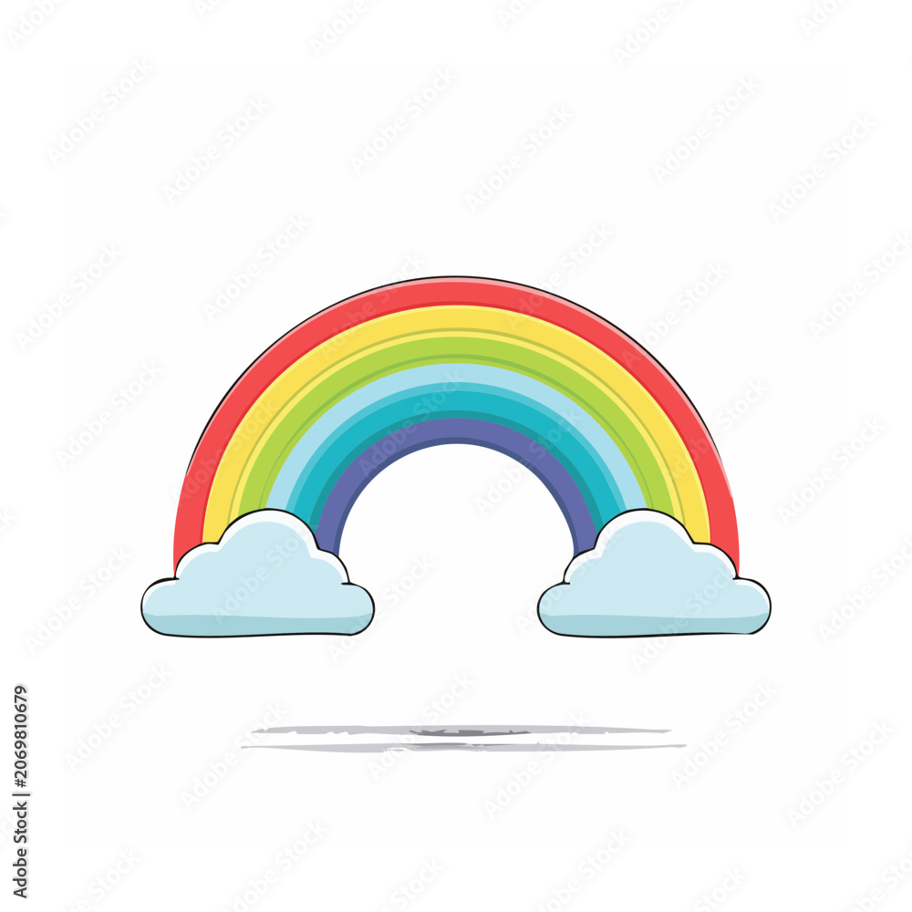 Fototapeta premium Colorful rainbow with clouds illustration