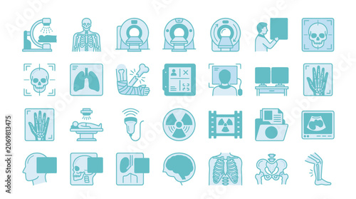 Medical Imaging Icons Set: MRI, X-ray, Ultrasound, CT Scan, Anatomy