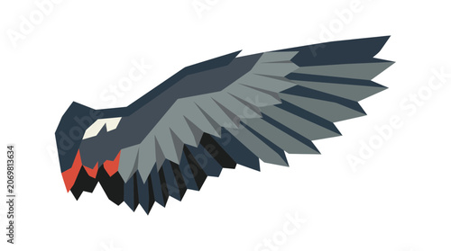 Stylized Bird Wing with Geometric Feathers and Red Accents