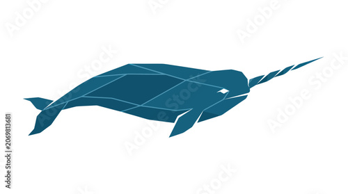 Stylized Blue Narwhal with Long Spiral Tusk - Arctic Ocean Mammal