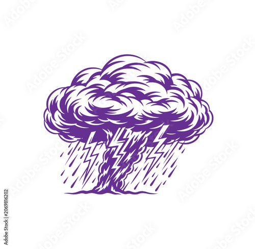 Purple thunderstorm cloud with lightning strikes lightning electricity climatology atmosphere meteorology precipitation dramatic forecast environmental illustration isolated background