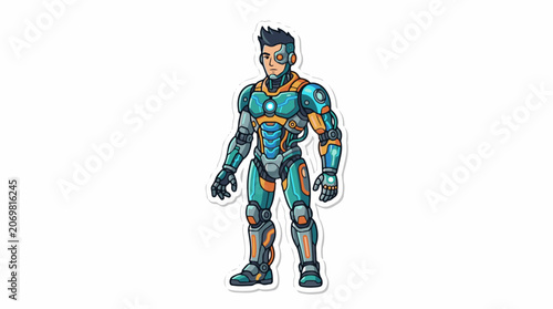 Man in futuristic blue metallic suit.