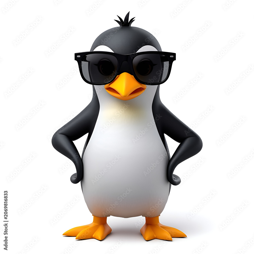 Obraz premium Cool Penguin Cartoon Character Wearing Sunglasses
