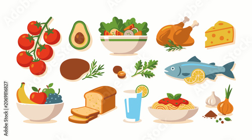 A colorful illustration of various food items (34)