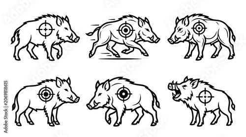 Wild boar hunting targets in various poses and silhouettes