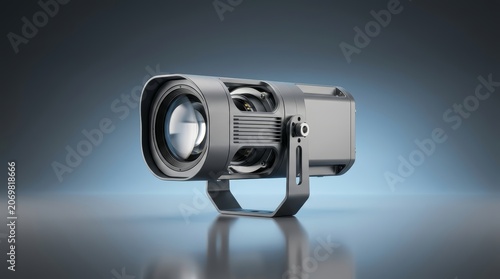 Industrial beam projector light 3D render concentrated targeted illumination device optical precision adjustable mounting construction logistics security