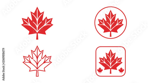 Red maple leaf icons for canadian national identity and nature