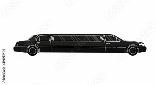 A sleek black limousine with tinted windows and a long body