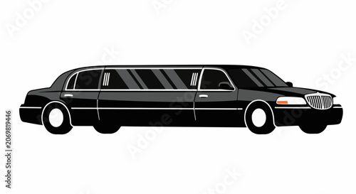A sleek, black limousine with tinted windows and chrome accents