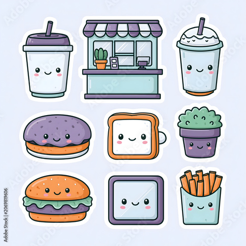 Whimsical Food Sticker Collection Featuring Cute Desserts, Drinks, and Snacks for Fun Restaurant and Fast Food Themes, Perfect for Bringing Joy to Your Culinary Creations