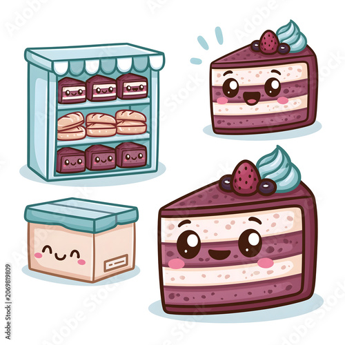 Delightful Cartoon Cake and Bakery Treats: A Whimsical Display of Sweetness Perfect for Any Celebration or Dessert Lover's Dream!