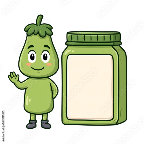 Delightful Green Character: A Playful and Whimsical Cartoon Mascot for Healthy Food Promotions and Culinary Adventures