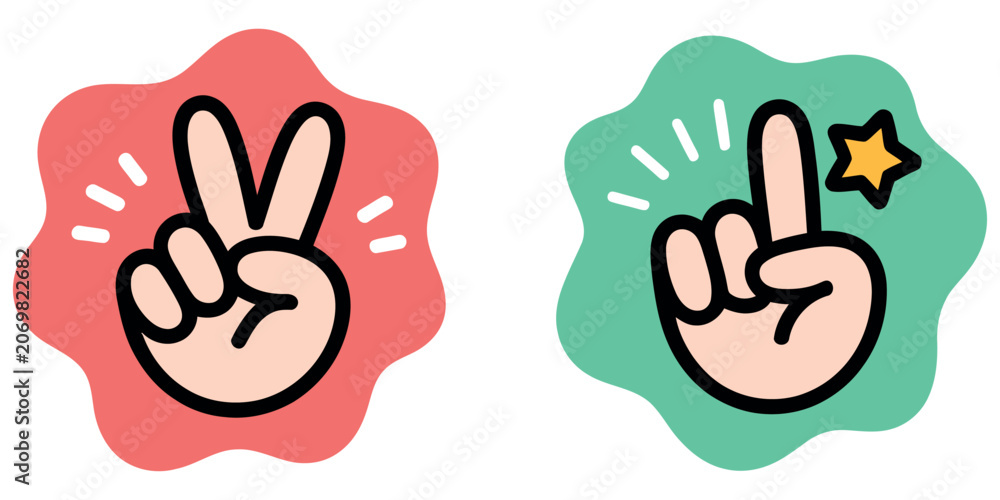 Fototapeta premium Hand Gesture Icons Collection with Peace Sign and Pointing Finger Cartoon Hand Symbols Vector Set
