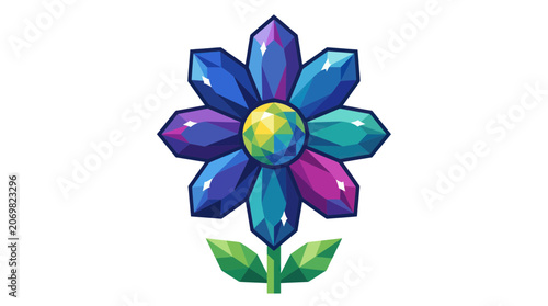 Obraz na płótnie Gemstone flower with blue and purple crystal petals and green stem