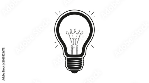 Light Bulb Illustration Black Line Art On White Background