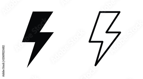 Lightning Bolt Silhouettes On White Background Flat Vector Illustration