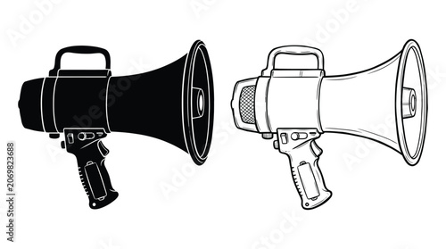 Handheld Megaphones Black And White Line Art Illustration