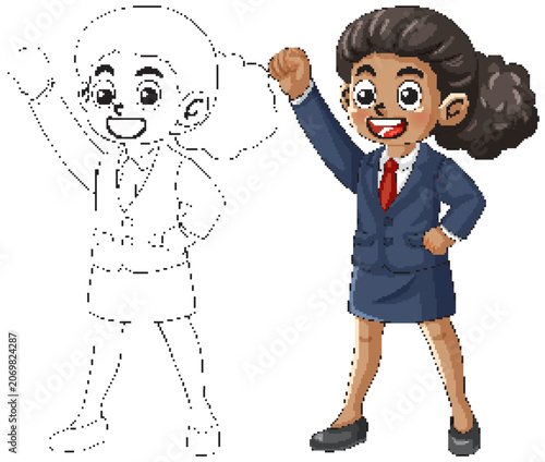 Confident Young Woman in Business Suit Raising Fist