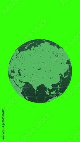 Spinning Earth Globe Planet Map Icon Animation on Green Screen