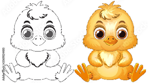 Cute Baby Chick Vector Illustration and Coloring Page Outline