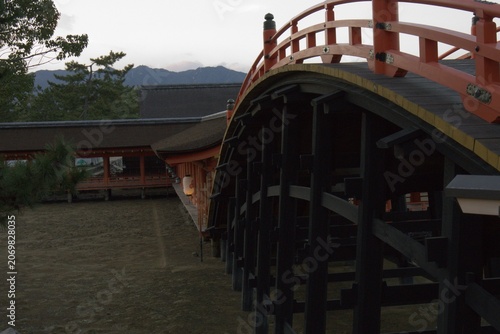 Red arched bridge in winter, Japan