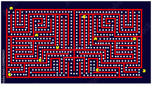 Retro Dot Eating Arcade Game Concept Background. Illustration Vector