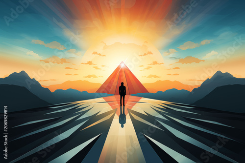 A business vision concept featuring a skyline and symbolic elements.
