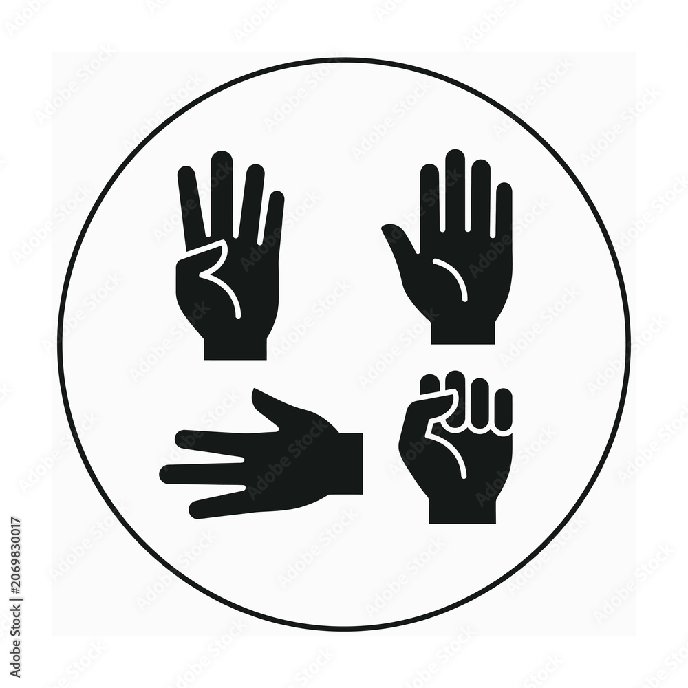 Fototapeta premium Four black hands in a circle sign language gestures