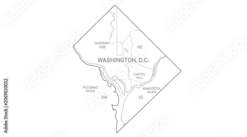 Bild auf Leinwand Washington dc minimalist city map outline with quadrants and rivers