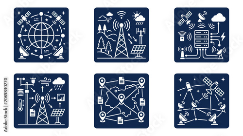 Fotografía Global network and environmental monitoring technology icon set