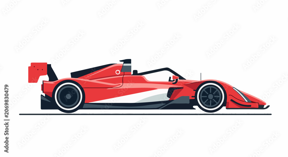 Obraz premium A red race car with a sleek design and black wheels on a white background