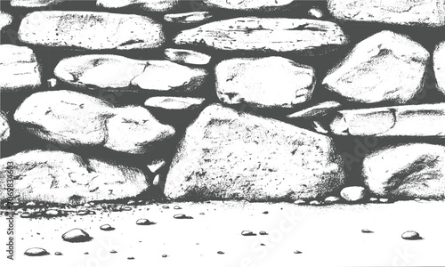 Vintage hand drawn sketch of stacked stone wall masonry texture pattern vector illustration background