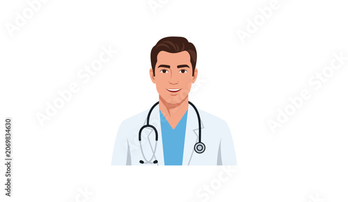 Canvas-taulu Portrait of a young male doctor in a white coat and stethoscope