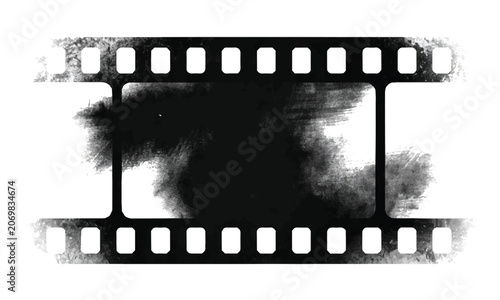 Abstract grunge film strip border frame with black watercolor ink texture vector illustration background