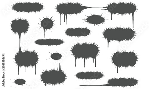 Set of heavy black ink drips dripping paint stains and grunge splatters vector illustration background
