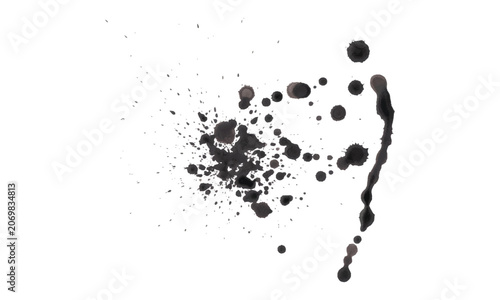 Grunge black ink splash abstract paint splatter with dripping liquid trails vector illustration background