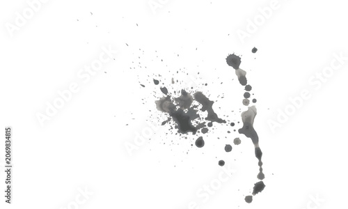 Abstract black ink splatter watercolor paint drop with dripping trail vector illustration background