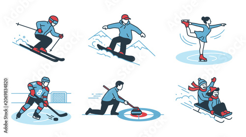 Canvas Print Winter Sports Collection: Skiing, Snowboarding, Skating, Hockey, Curling, Sleddi