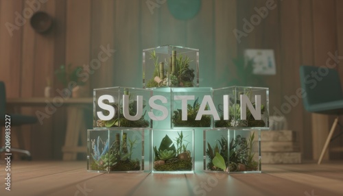 Sustainable Glass Blocks with Plants in Studio Lighting.