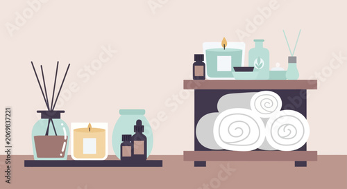 Bild auf Leinwand Spa and wellness essentials for relaxation and self care.